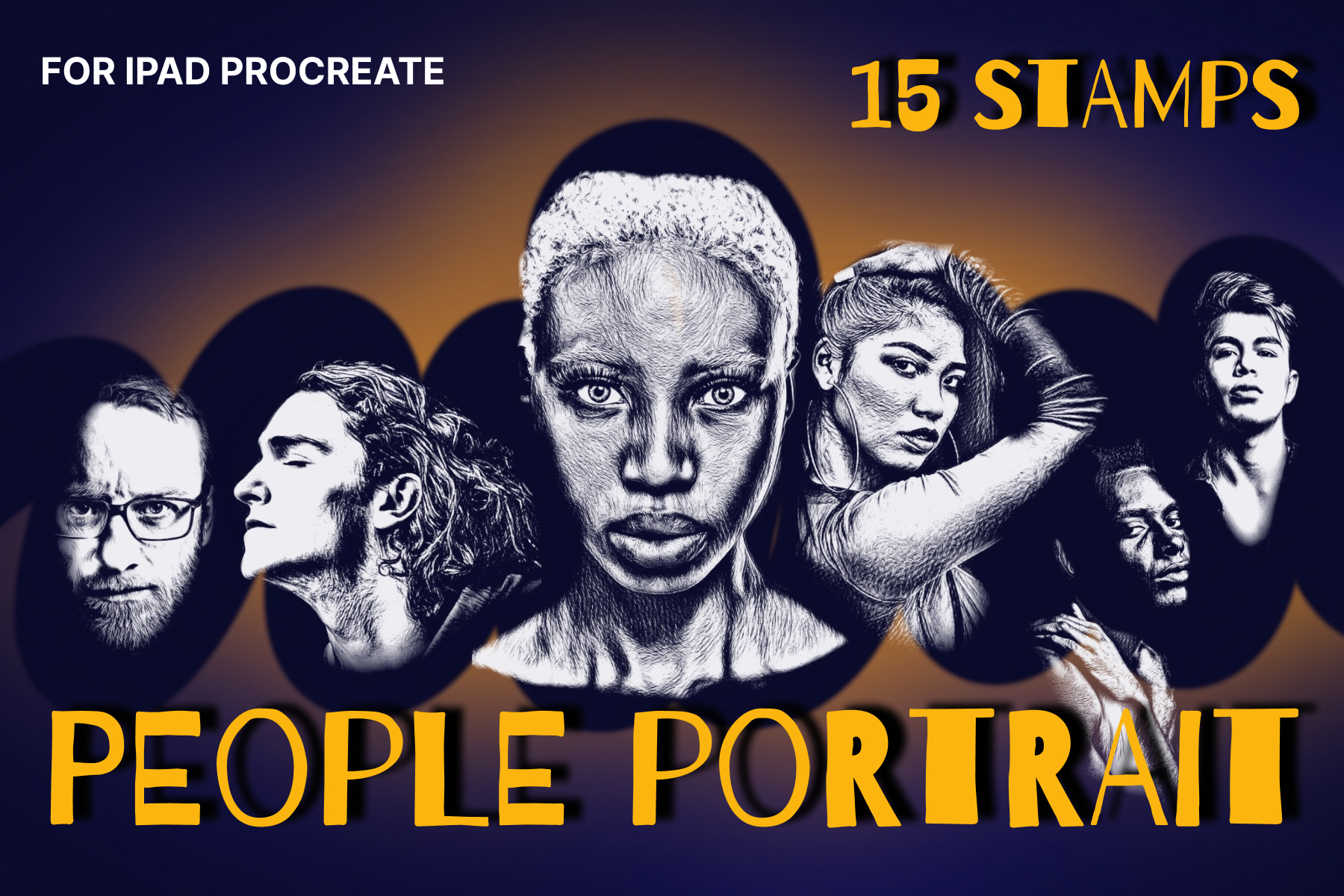 People Portrait: Procreate brush pack, Portrait · Stamps, 15 stamps